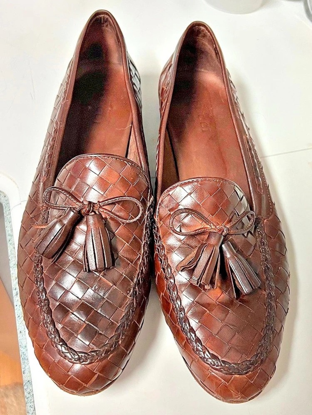 Vintage Sesto Meucci Woven Leather Tassel Loafers Brown Italy Women's Size 11 M